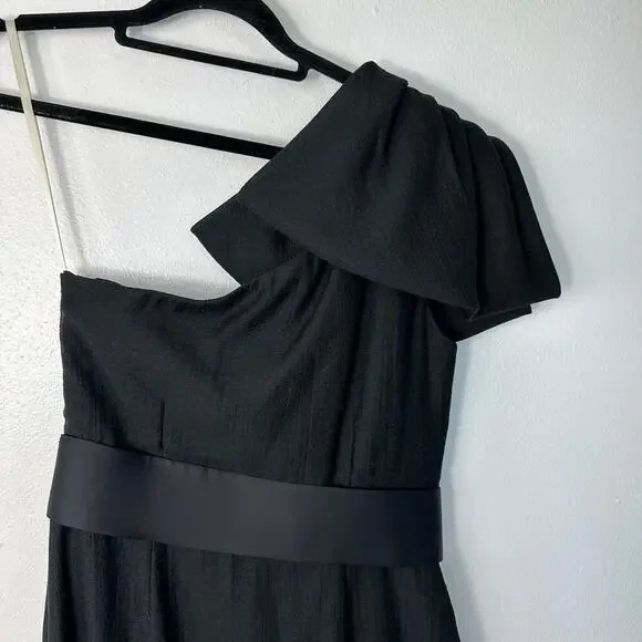 Marchesa Notte Dress One Shoulder Mini Bow Beaded Belted Cocktail LBD Black 4